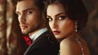 © Mas - Sexy and elegant couple. Handsome man hugging his sensual wife