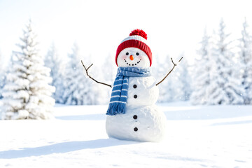 Canvas Print - Cheerful Snowman in a Winter Wonderland