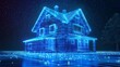 © Nayyab - Futuristic house with advanced network connection technology and big data integration on blue neon background. Modern smart home concept with cutting-edge digital connectivity and high-tech infrastruc