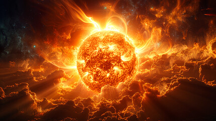 Wall Mural - background sun on deep space and nebula