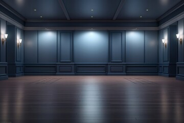 Poster - Empty modern room stage flooring ballroom lighting.