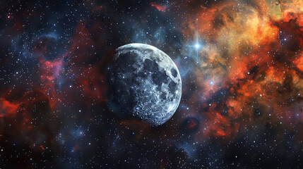 Wall Mural - moon in deep space nebula
