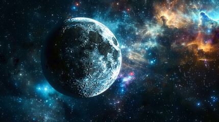 Wall Mural - moon in deep space nebula