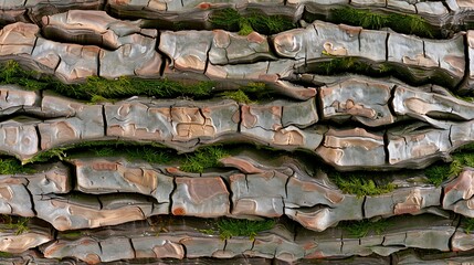Wall Mural - detailed texture of tree bark with moss, more clarity with clear light and sharp focus, high detaile