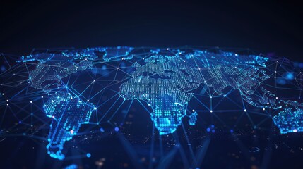 Poster - global map and network dark blue background