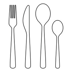 Wall Mural - cutlery - fork, knife, spoon, teaspoon outline silhouette shape, set of black and white vector illus