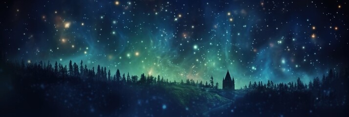 Wall Mural - Night Sky with Stars over a Silhouetted Forest