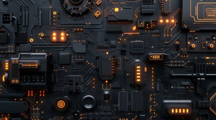 an abstract sci-fi wall texture in dark grey with rectangular panels and futuristic technology eleme