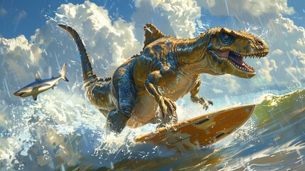 Canvas Print - Dinosaur Surfing