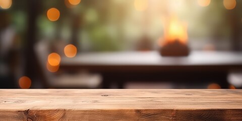 Canvas Print - Wooden Tabletop with Bokeh Lights