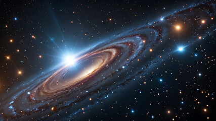 Wall Mural - view from space to a spiral galaxy and stars. universe filled with stars, nebula and galaxy.