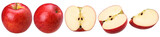 red apple (Envy Apple), half and slice isolated, transparent PNG, PNG format, collection, set