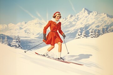 Wall Mural - Skiing recreation outdoors sports.