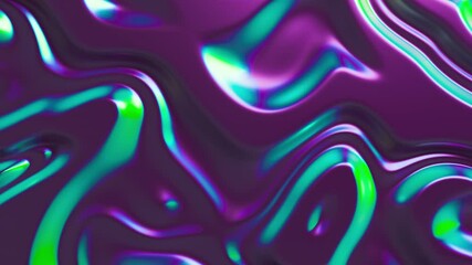 Poster - Abstract holographic neon wavy surface background. Foil with wave and ripples. Ultraviolet iridescent backdrop. Seamless loop 4k animation