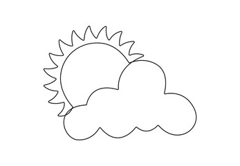 Wall Mural - Sun and cloud continuous one line drawing vector illustration. Pro vector