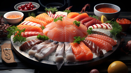 Wall Mural - Japanese sashimi platter food photography poster background