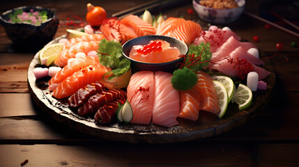 Canvas Print - Japanese sashimi platter food photography poster background