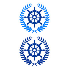 Sticker - Logo nautical. Silueta de volante de timón de barco con corona de laurel