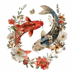 Poster - Flower Collage Pisces Zodiac pattern fish accessories.