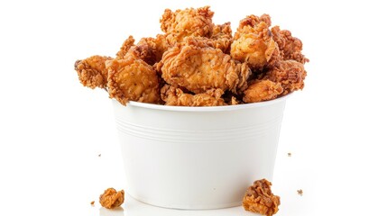 Wall Mural - Fried chicken, nuggets, and crispy skin in a bucket, isolated on white background with clipping path, perfect for marketing