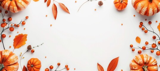 Wall Mural - Autumn fall floral background with pumpkins