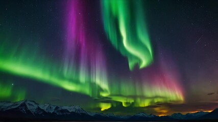 the aurora displays vibrant colors in a beautiful dance across the night sky. this photo shows the g