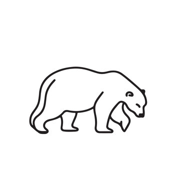 a black silhouette singal line polar bear with white background 