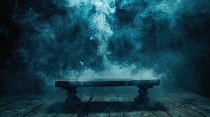 Poster - Mystic Wooden Table in a Smoky Atmosphere