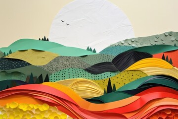 Wall Mural - Countryside painting paper art.