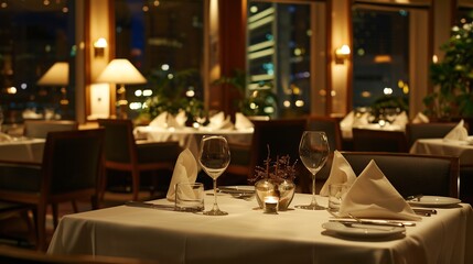 expensive restaurant interior, with a romantic atmosphere