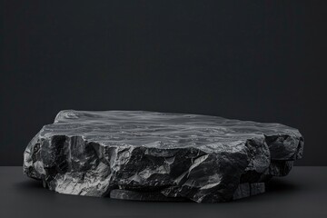 Wall Mural - 3D Rock. Dark Stone Pedestal for Empty Product Showcase in Sandstone Texture