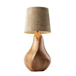 © narak0rn - A modern wooden table lamp with a beige fabric shade. The lamp has a unique, organic shape.