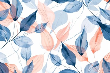 Aufkleber - Fabric, print, banner, invitation design with botanical leaf line art wallpaper background. Luxury nature hand drawn foliage pattern in minimalist linear contour style.