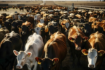 Wall Mural - Huge herds of cattle from factory farming.