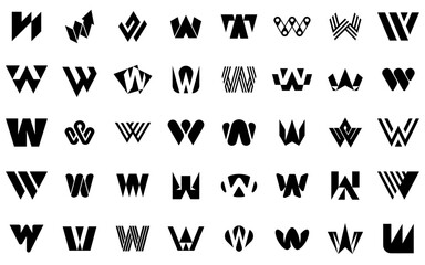 Poster - Abstract logos collection with letter W. Geometric abstract logos. Icon design
