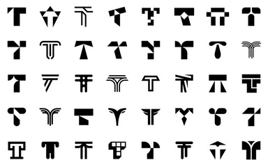 Poster - Abstract logos collection with letter T. Geometric abstract logos. Icon design