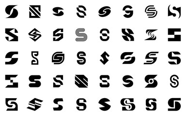 Poster - Abstract logos collection with letter S. Geometric abstract logos. Icon design