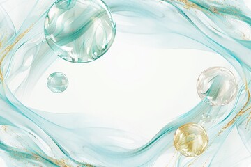 Fototapete - Abstract design with flowing light and bubbles, showcasing modern elegance and fluid shapes in a bright, luminous composition