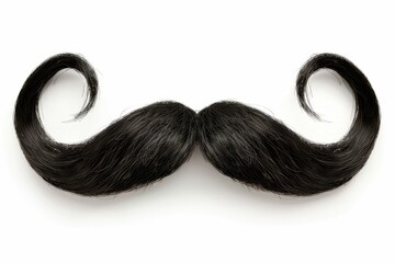 Black handlebar mustache, symbolizing vintage style and masculine grooming, isolated on a white background with a touch of elegance