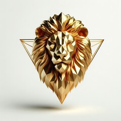 Wall Mural - A three-dimensional, Gold polyon of beautiful Lion head