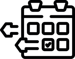 Poster - Bold icon of a calendar showing the passage of time with arrows pointing to a checked box