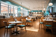 © Store at the corner - Modern hospital cafeteria with sleek tables and health-focused menu board