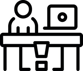 Poster - Line icon of an office worker throwing paper in the trash can under their desk