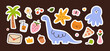 © Good Studio - Cute doodle sticker pack. Funny kawaii kids design elements set. Dinosaur, cat, strawberry, flower, decorative cliparts bundle, collection in childs whimsical style. Isolated flat vector illustration