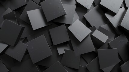 Poster - A pile of black square shapes stacked in a random order.