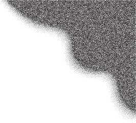 Poster - Dotted corner. Noise gradient fade stipple effect. Halftone grunge gradation shadow. Gritty grain border. Black wavy shape