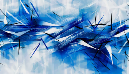 Poster - Abstract futuristic scene with vibrant blue lines and geometric patterns