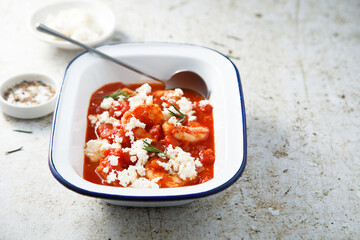 Canvas Print - Shrimps with tomato sauce and Feta cheese