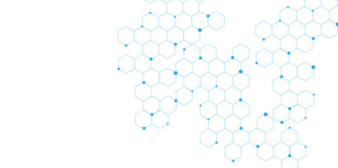 Vectors Geometric abstract background with blue hexagons. Science technology and medical concept. Communication and structure molecule.