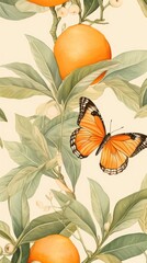 Wall Mural - Wallpaper orange butterfly invertebrate grapefruit produce.